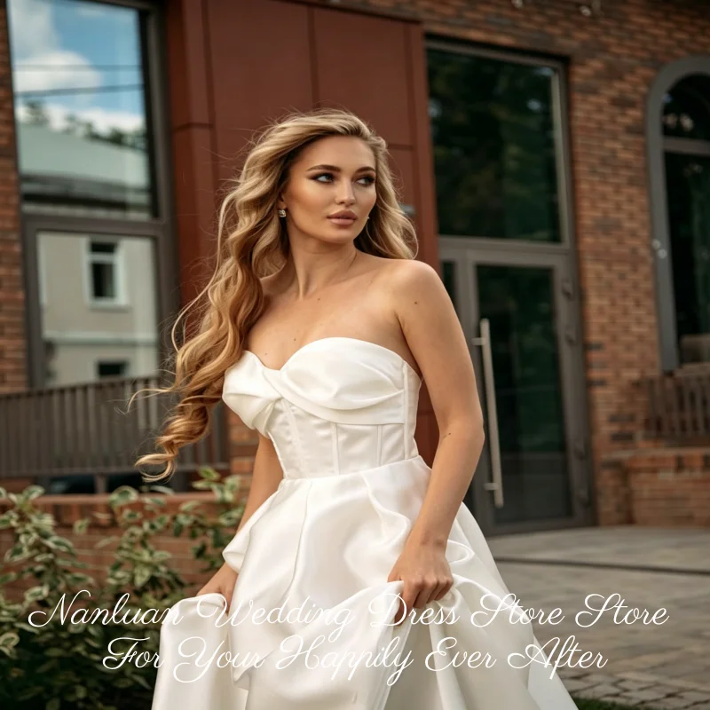26 Styles Matte Hard Satin Bridal Gown Strapless Fold Over Bust Lace Up Back Chapel Train Vestidos de Novia Customized