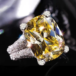 Huitan Gorgeous Yellow Cubic Zirconia Rings for Women Luxury Elegant Wedding Anniversary Party Lady Accessories Fashion Jewelry