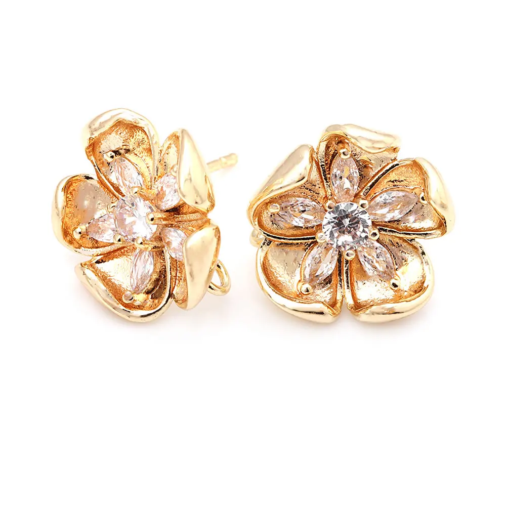18K Gold Color Brass Flower Stud Earrings Pins Earrings High Quality Diy Jewelry Making Supplies Earrings Accessories for Women