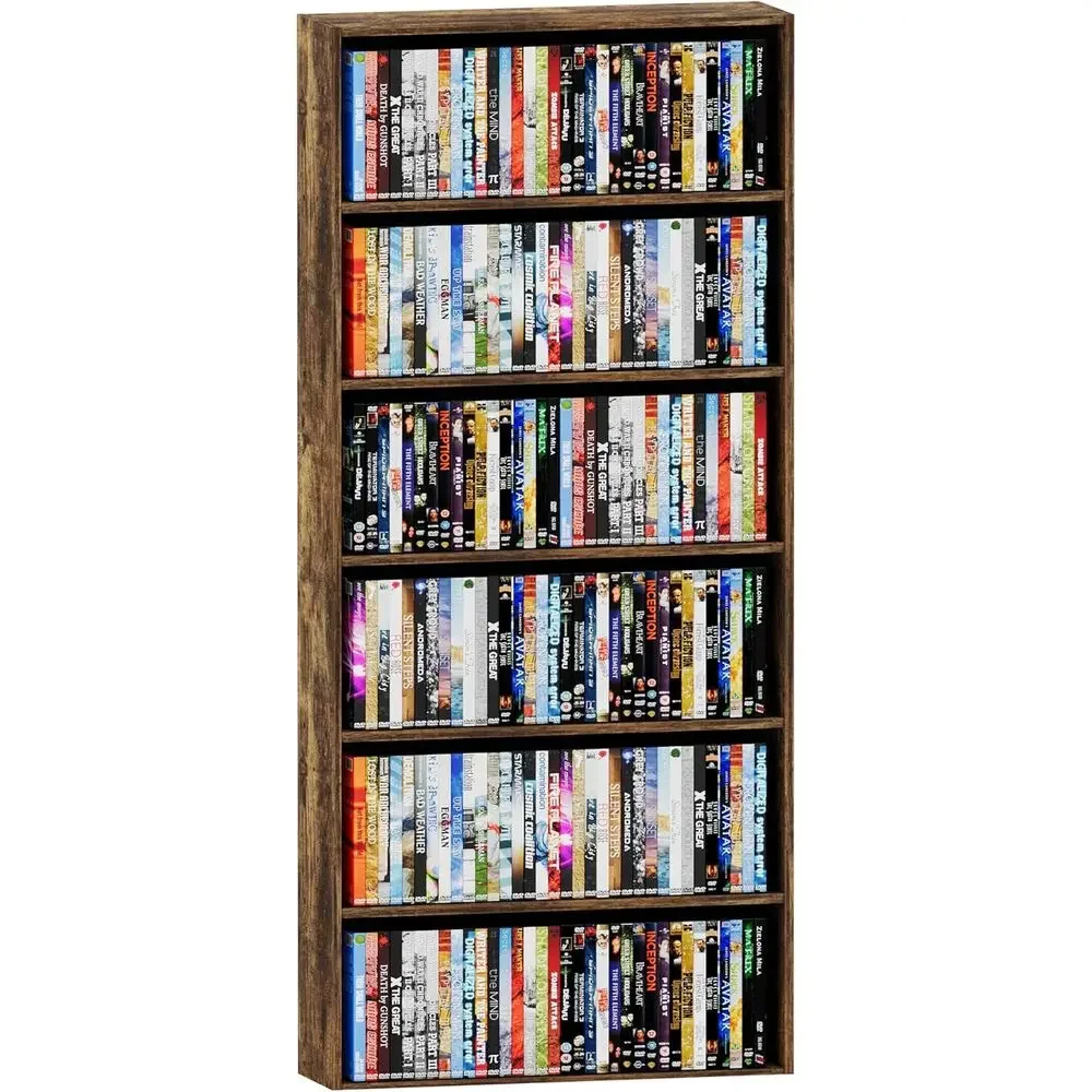 

6-ярусная деревянная полка для хранения DVD/CD-дисков, для спальни и гостиной, 6.6x23.6x52.8, коричневая