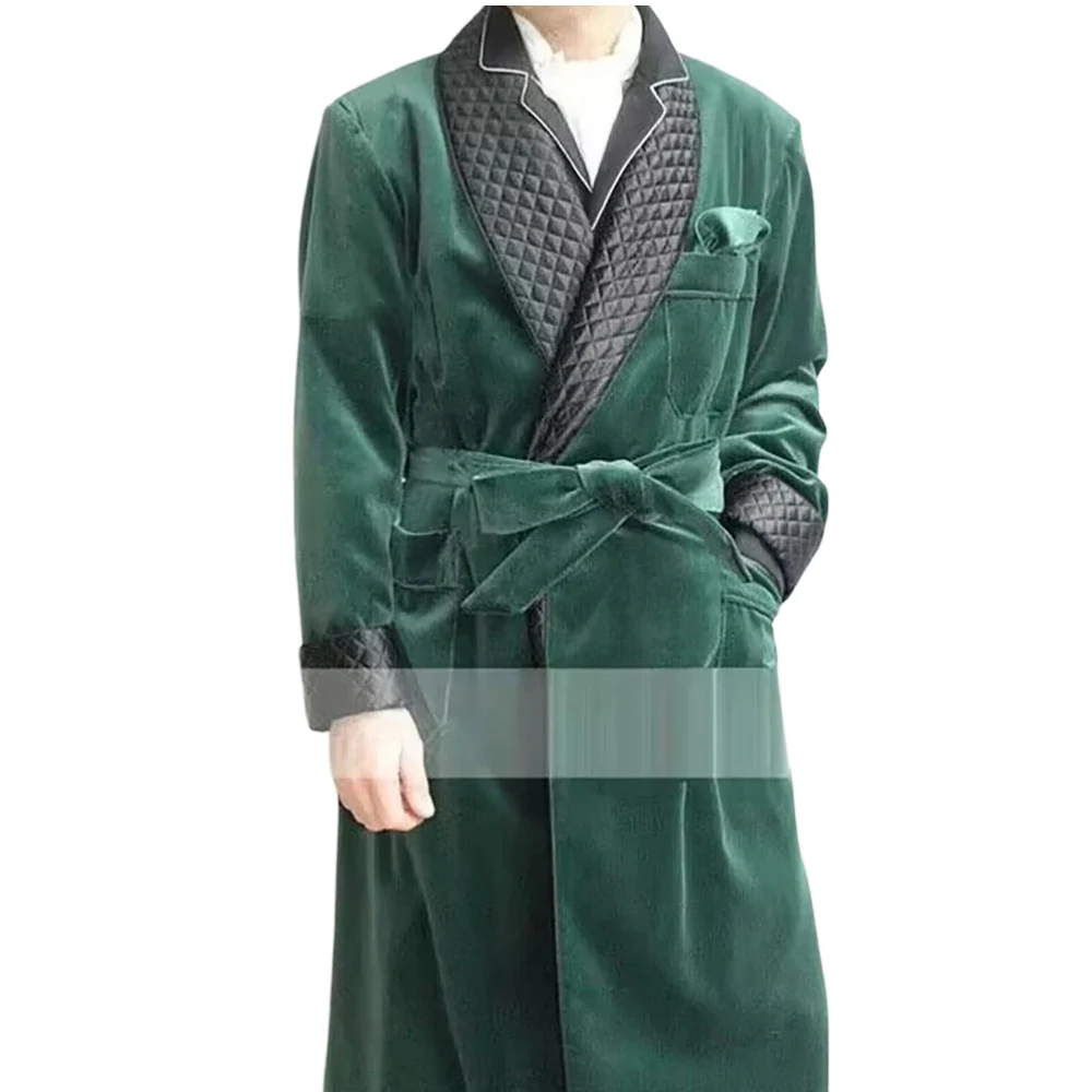 Imagen 4: Chaqueta larga de terciopelo para fumar para hombre, abrigo de novio de boda con solapa chal de 1 pieza para fiesta de noche, ropa masculina Terno con cinturón
