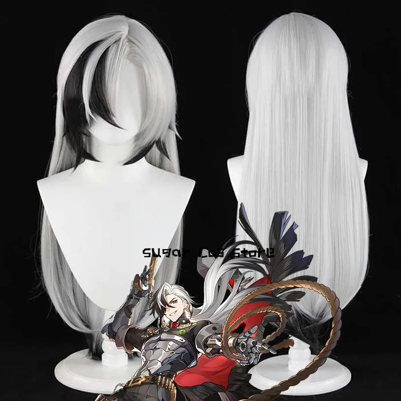 Game Honkai Star Rail Boothill Cosplay Wig 80CM Gray White Hair Earrings Galaxy Ranger Halloween Party For Women Men Role Play