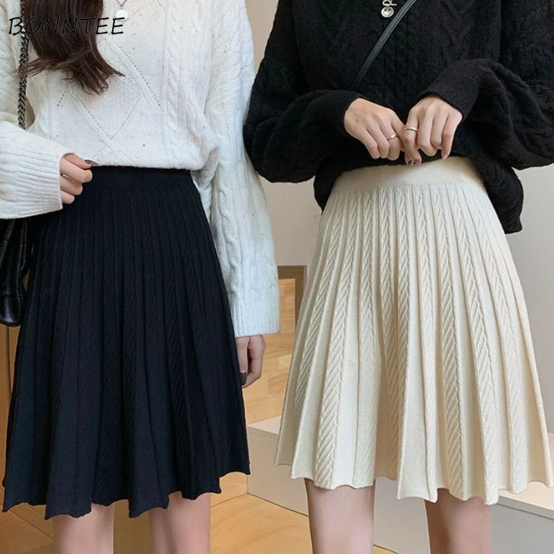 

Skirts Women Leisure Comfortable A-line Knitting Autumn Simple All-match Fashion Empire Winter Korean Style Elegant Solid New