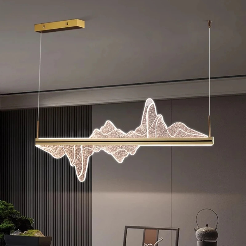 

Luxury Rectangle Golden Snow Mountain Iceberg Glass Chandelier Bedroom Ceiling Intelligent Remote dimmable Home interior light