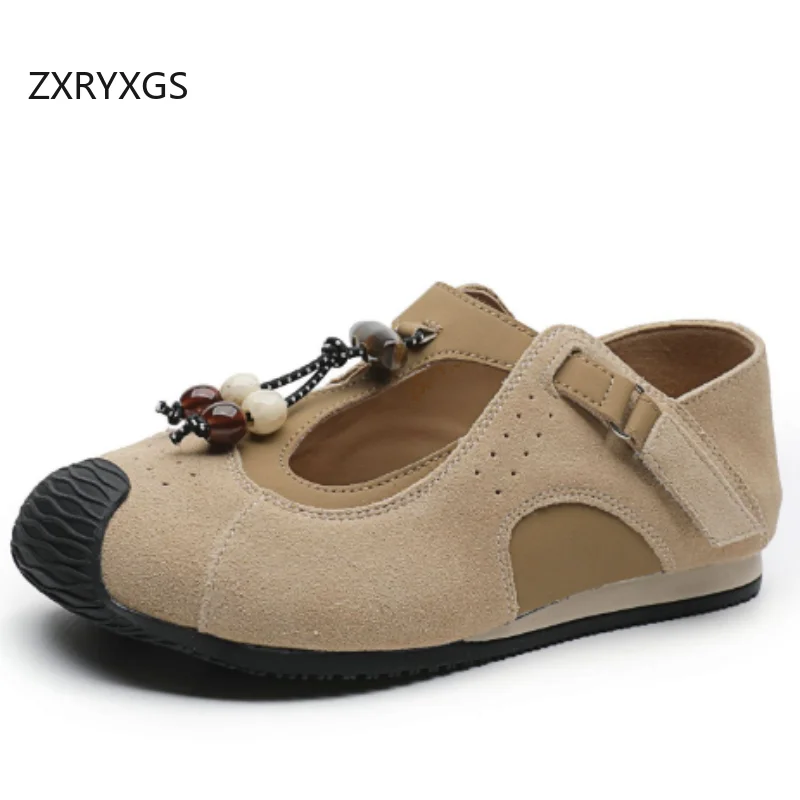 

ZXRYXGS 2025 Classic Retro Frosted Cowhide Spell Color Full Real Leather Sneaker Flat Non-slipe Leisure Shoes Women Travel Shoes