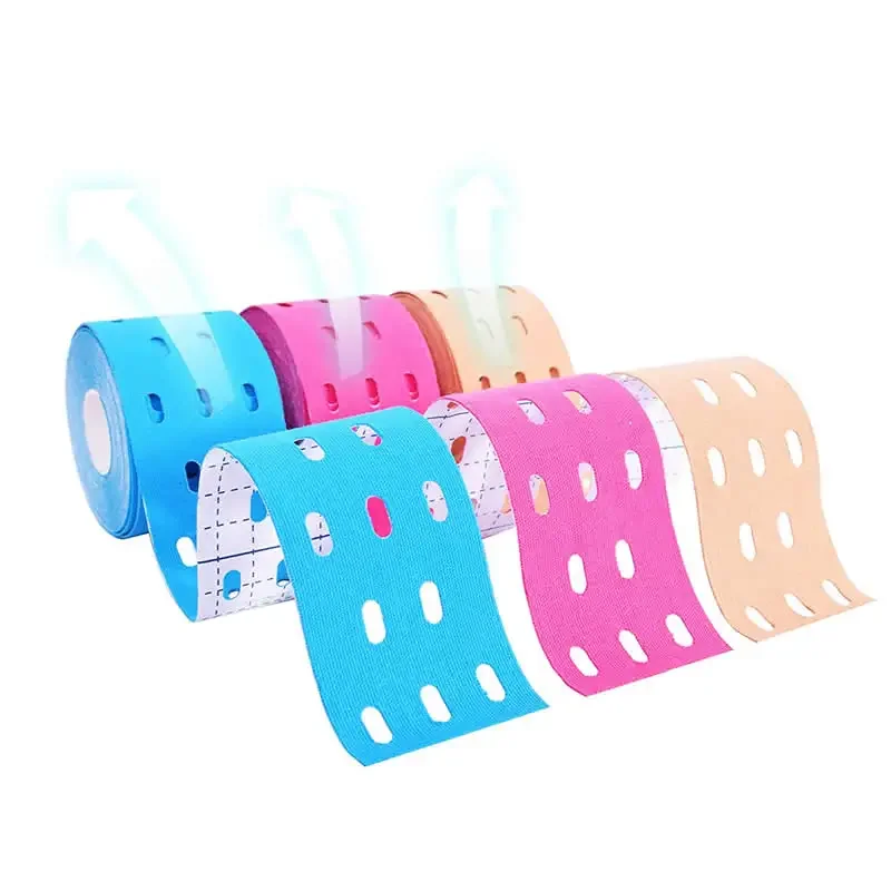 6 Rolls Perforated Kinesiology Tape Breathable Elastic Athletic Sports Tape Elbow Knee Support Pain Relief Muscle Recovery