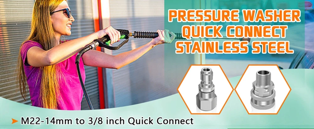 Hochdruckreiniger-Adapter 360° ° Schwenkbarer M22 14 mm auf 3/8 Quick Connect Edelstahl-Schnellkupplung für Power Washer-Schlauch 5000 PSI – Detail 1