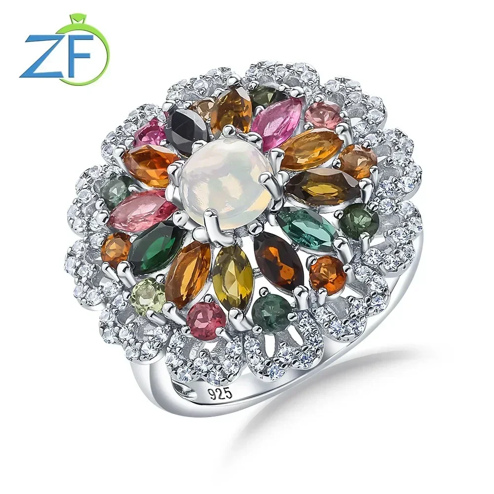 GZ ZONGFA Original Natural 6mm Round Opal Tourmaline Ring for Women 925 Sterling Silver Luxury Jewelry Wedding Party Accessories