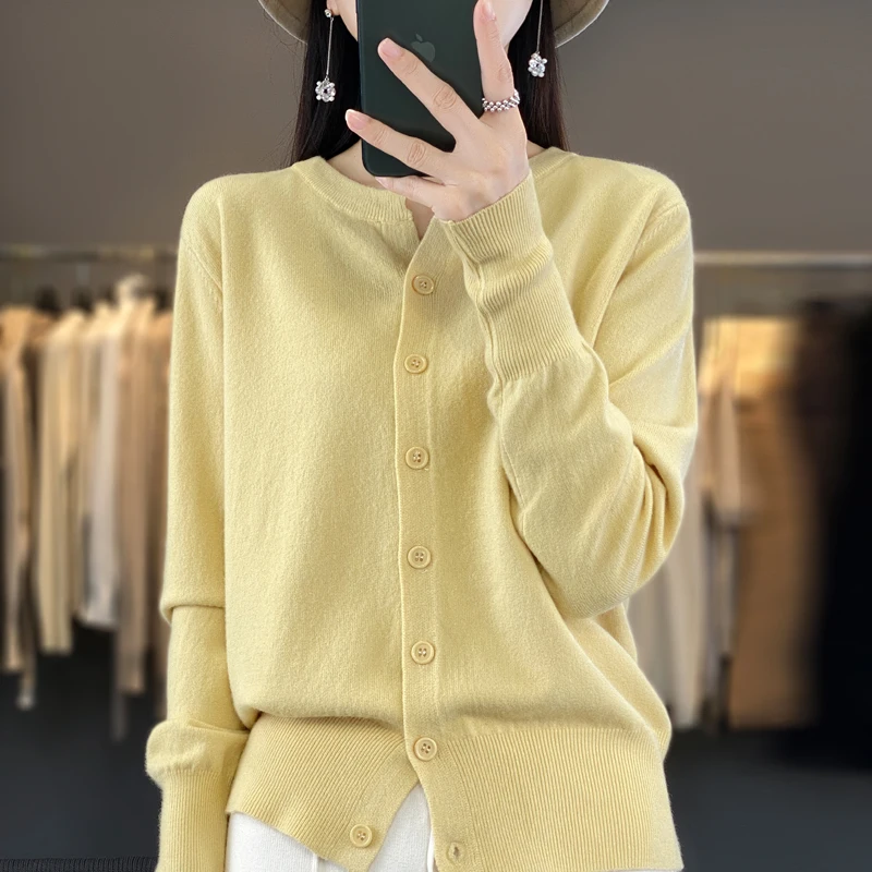 Autumn And Winter New Cashmere Cardigan Women Solid Color Sweater Loose O-Neck Knitted Cashmere Cardigan Sweater Women