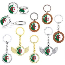 Algeria Flag Key Chain Charms Glass Crystal Pendant Keychains Keyring Patriot Souvenir Women Men Gifts Algeria Flags Jewelry