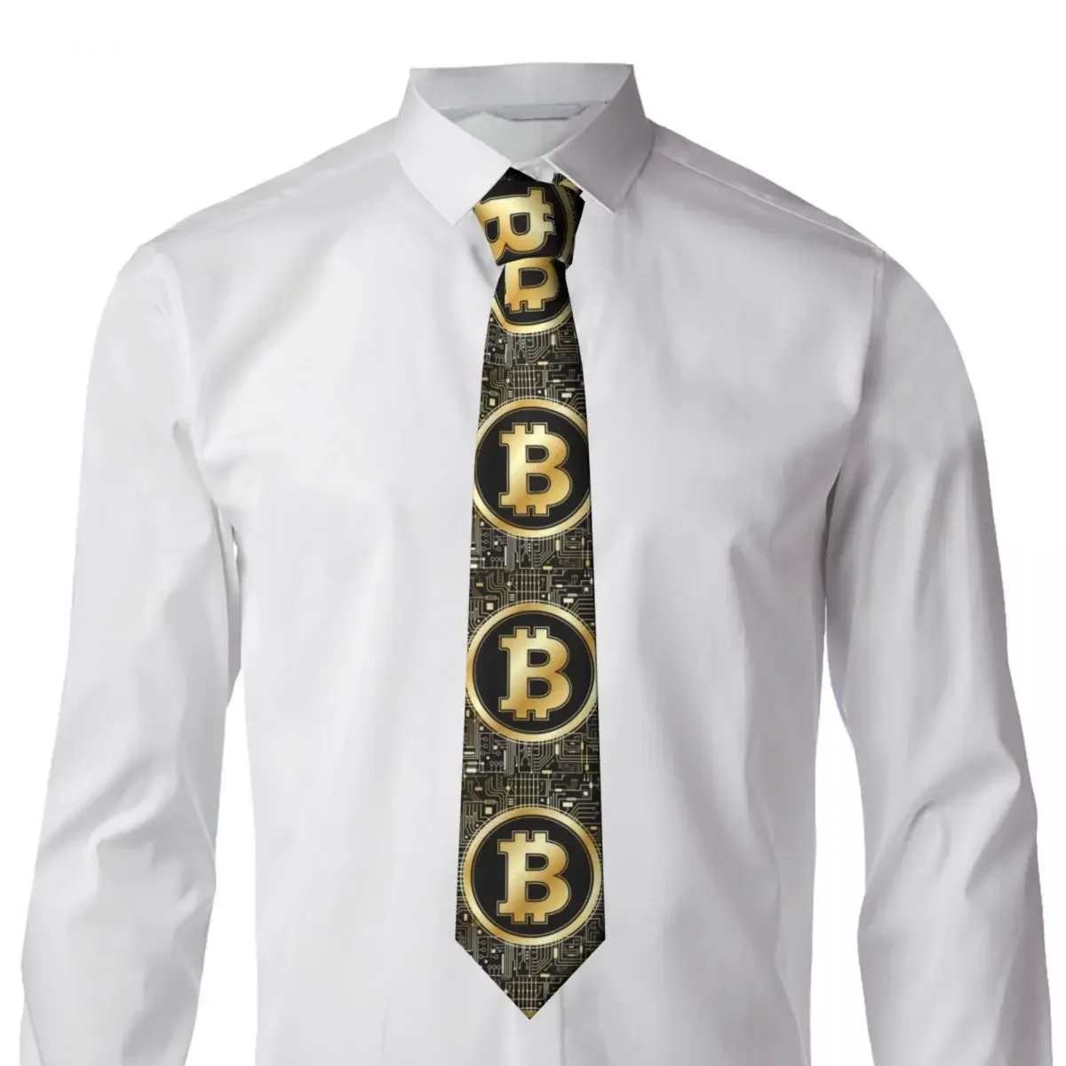 Golden Bitcoin Majestic Motherboard Necktie Mens Customized Silk Crypto Hack BTC Special Neck Ties for Wedding