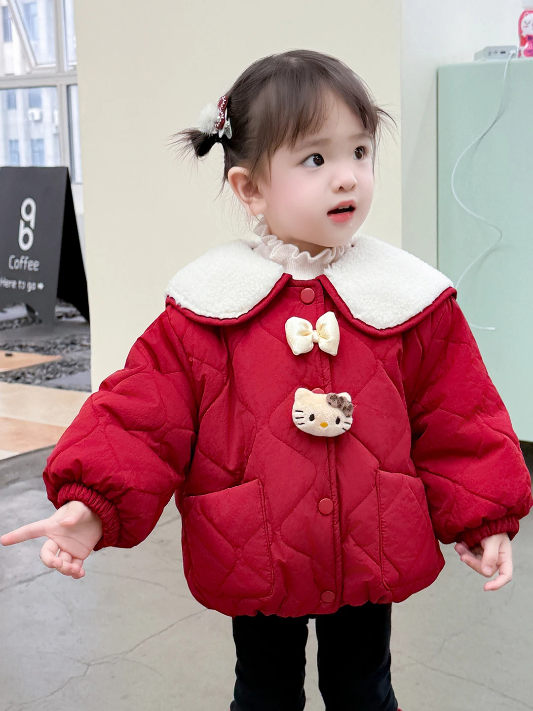 

Girls Cotton Jaet Autumn Winter New Sle Sweet Faionable Navy Collar Fce Lined Warm Kit Coat Outerwear