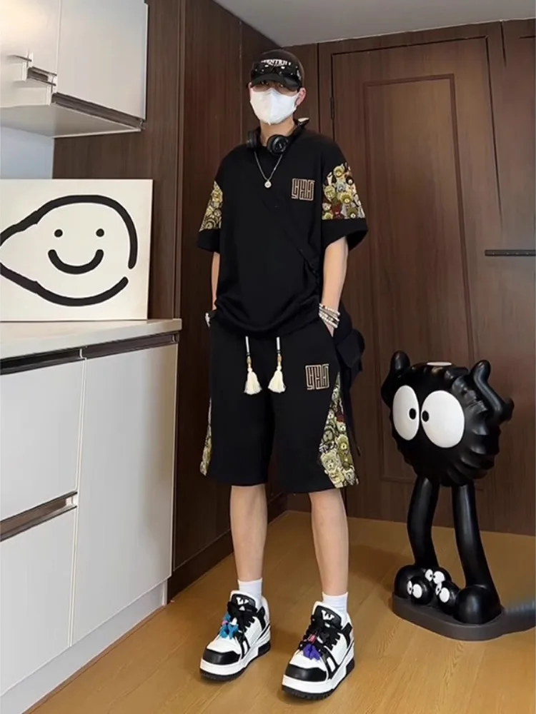 

Повседневный спортивный комплект из футболки с принтом медведя и шорт для мальчиков-подростков, из полиэфирного волокна, премиум-класса, для летней носки