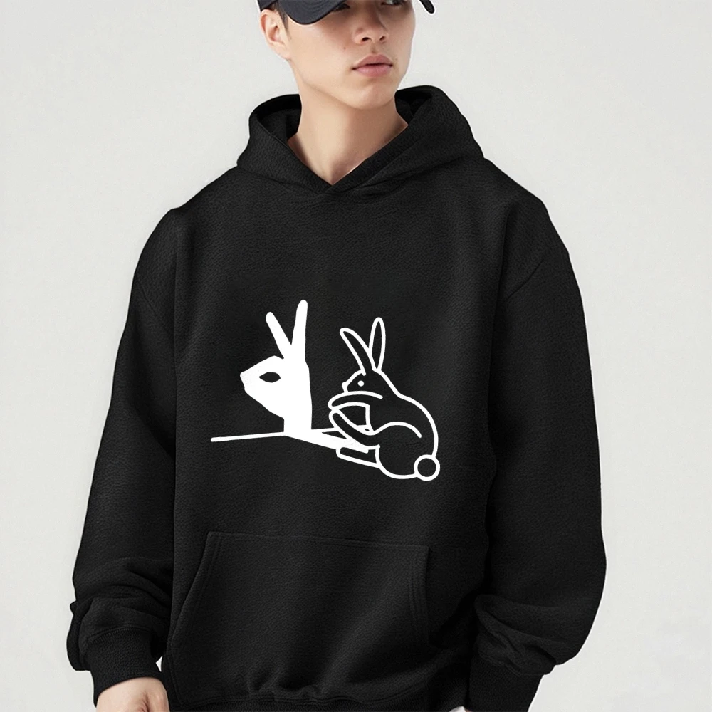 Bluza z kapturem z grafiką gestu króliczej ręki Y2K Odzież damska męska z długim rękawem Męska bluza z kapturem Jesienno-zimowa bluza z kapturem
