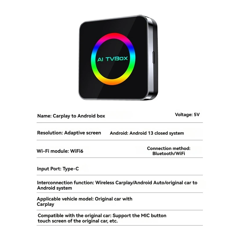 Android 13 Ai Tvbox Ai Box Carplay WIFI6 2G+16G Wireless Carplay/Android Auto Carplay To Android Ai Box