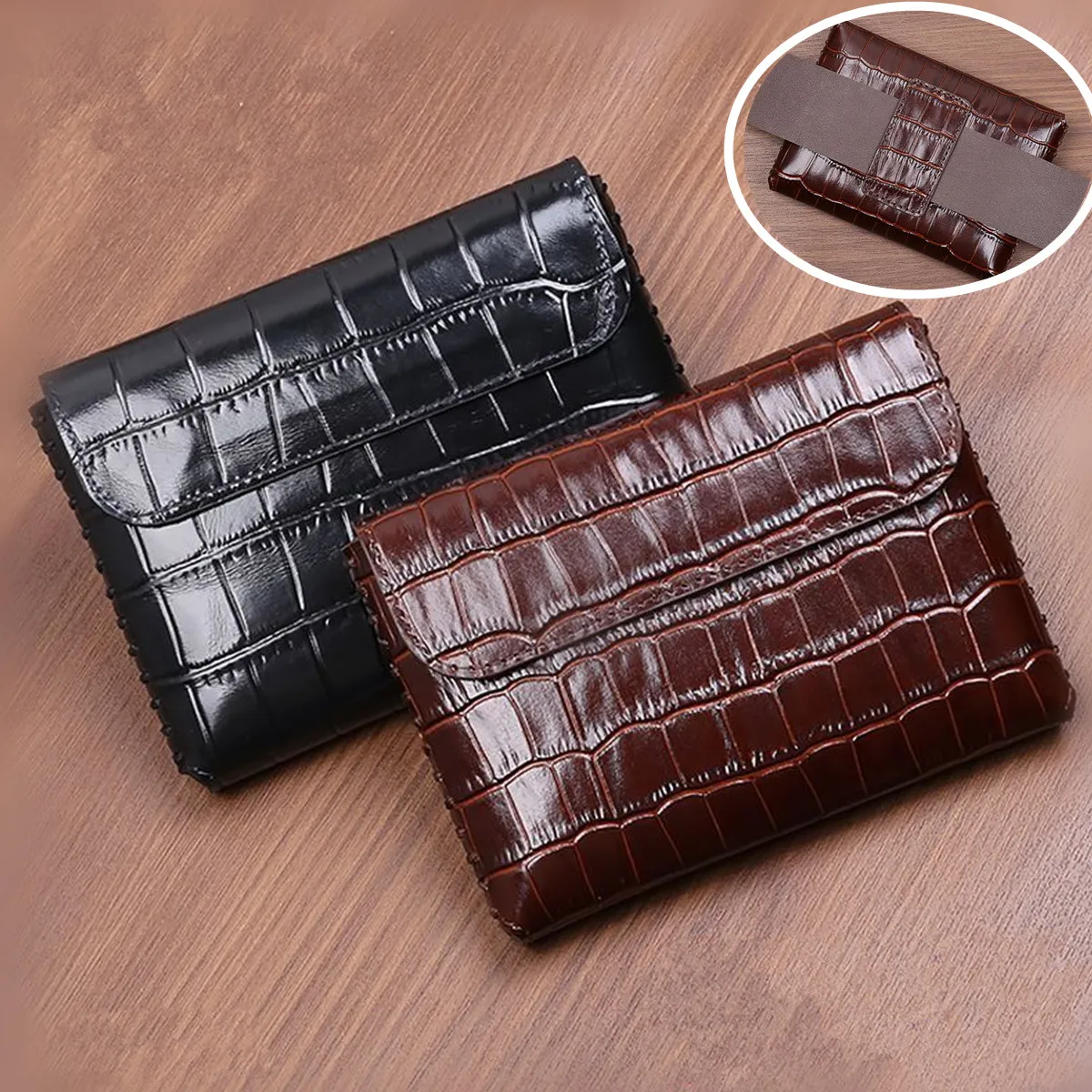 Genuine Cowhide Leather Magnetic Flip Case for Galaxy Z Fold 8 for iPhone Ultra PuraXMax Crocodile Grain Waist Belt Pouch Cover
