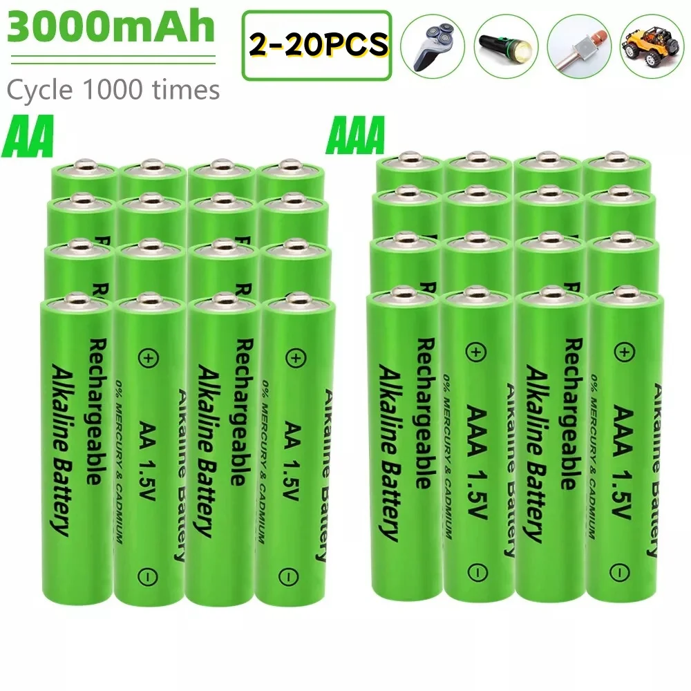 

1.5V AAA Battery AA Rechargeable Batteries 3000mAh Alkaline Battery for Remote Control Mouse Computers Toy Clocks