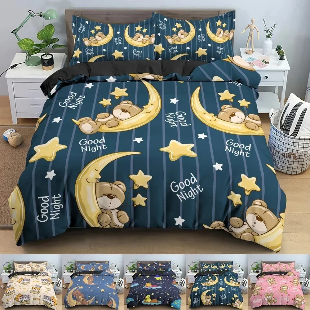 

3D Printed Night Bear Bedding Set Duvet Cover Bedroom Comforter Covers Single Twin King Size Quilt Cover Home Textile