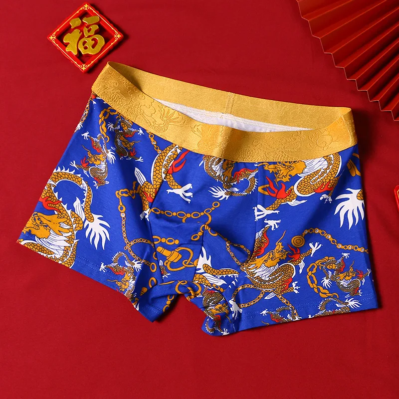 Fashion Boxer Men Underwear Mens Cotton Cuecas Masculina Man Dragon Printed Breathable Boxers Underpants Boxershorts Size L-4XL