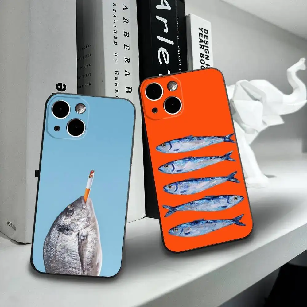 

Sardines Phone Case For iPhone16,15,14,13,12 Mini 11 Pro XR,X,XS,MAX 7,8 Plus Silicone Cover Soft Black