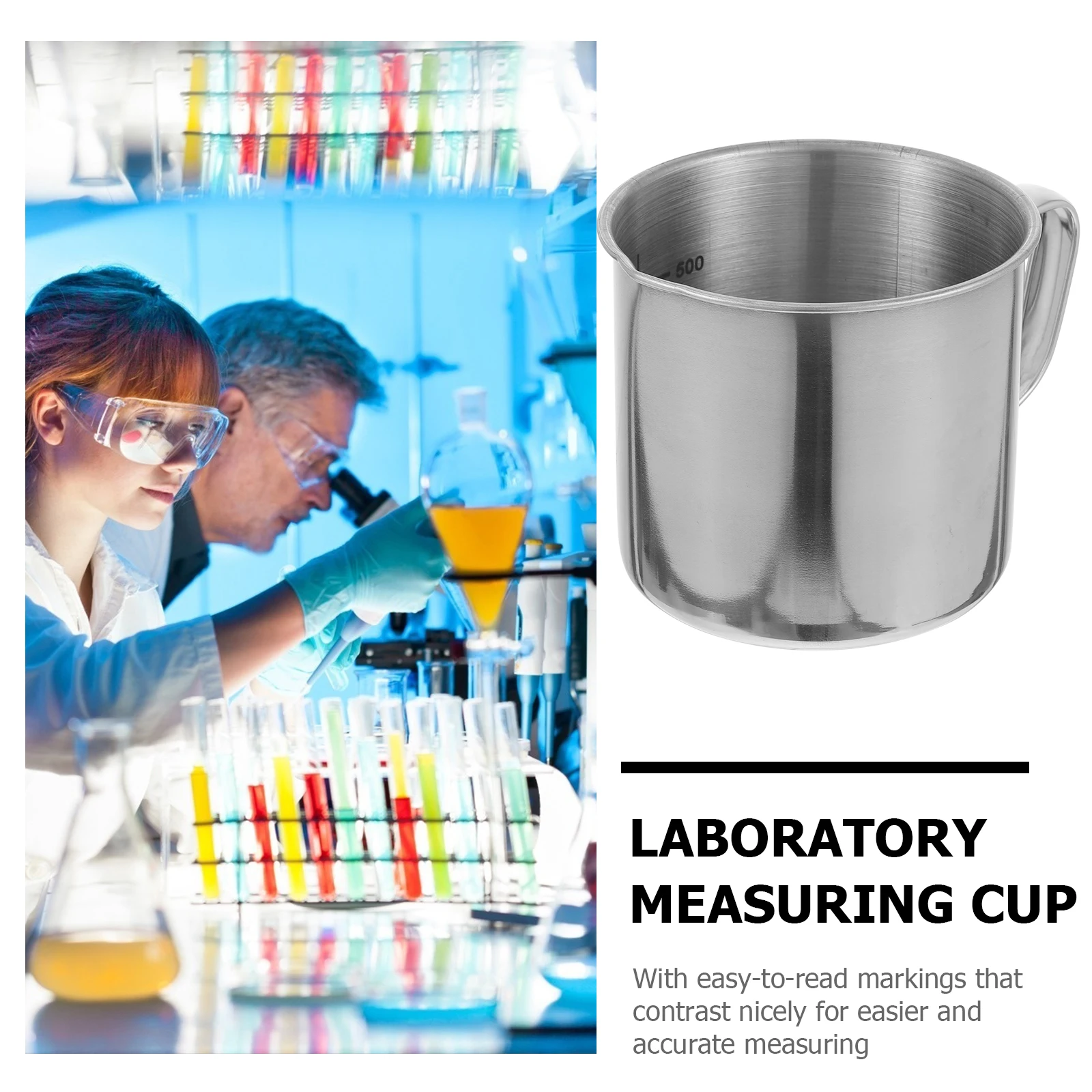 

1 pc Stainless Steel Measuring Cup 500Ml Laboratory Grade Reusable Lab Tool Scale Beaker Metal Graduated