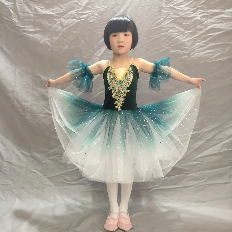 Mädchen Ballett Kleid Leistung Kleidung Kinder Kinder Gradienten Lange Romantische Tutus Wettbewerb Kleid Ballerina Tanz Tragen