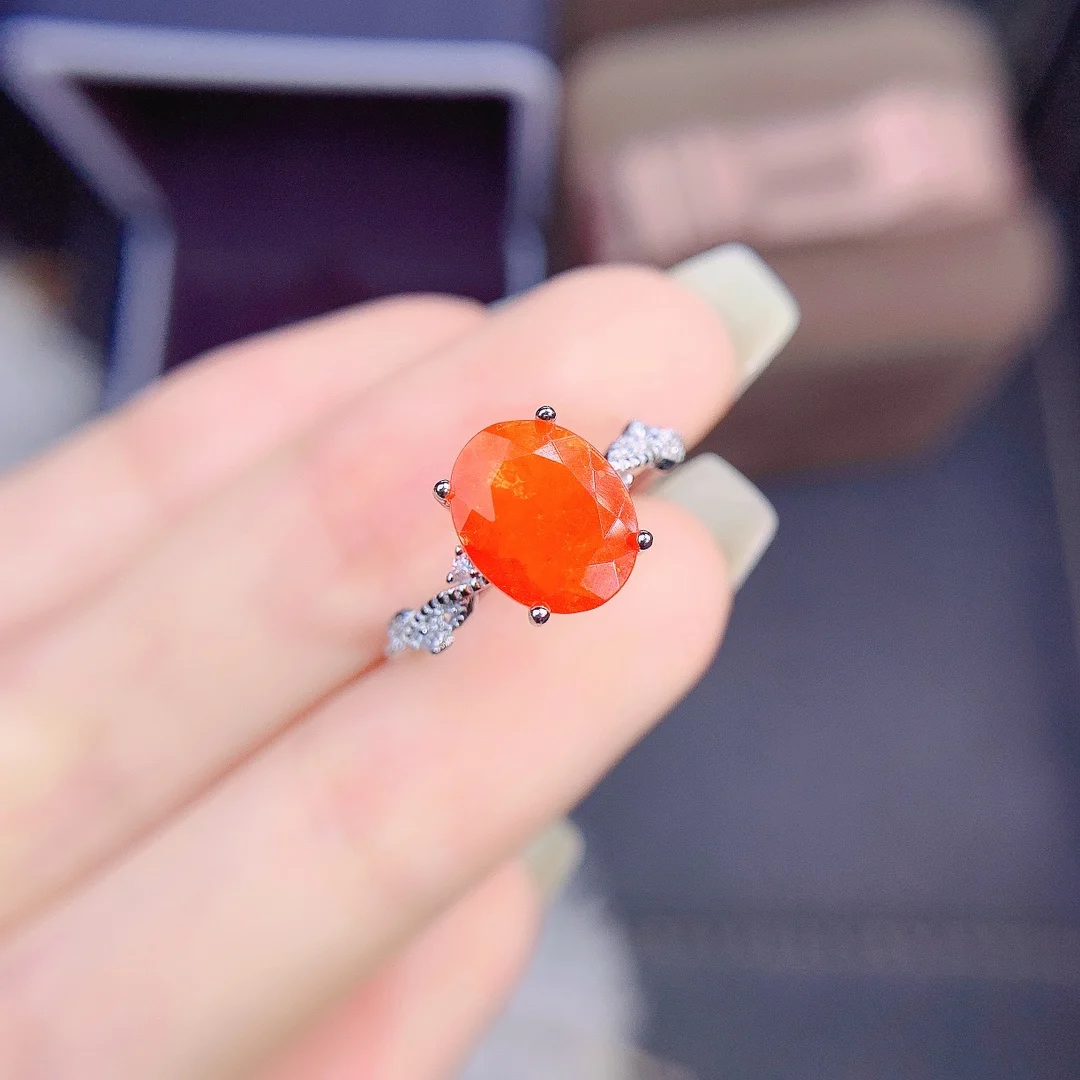 

925 Silver Opal Rare Fire Natural Orange Red Opal Ring AAA VVS Earth Mined Untreated Oval Opal Engagement Promise Ring