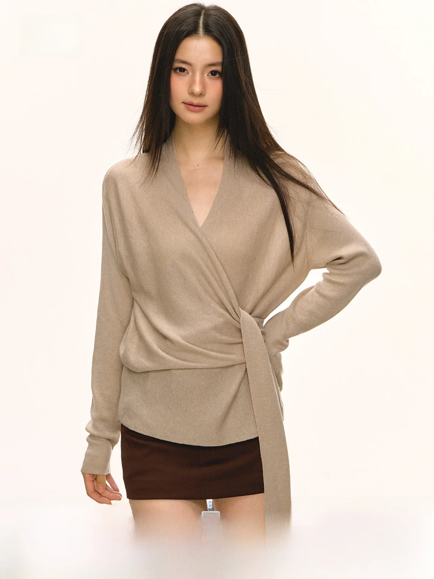 

Anna Aneae Women's Wool Knitwear Casual Long Sve Faion Design Unique Belted Top Spring Autumn New Sle