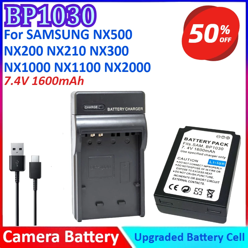 

BP1030 7.4V 1600mAh BP1130 BP-1030 Camera Battery +Charger For SAMSUNG NX500 NX1000 NX1100 NX2000 NX200 NX210 NX300 NX300M L10