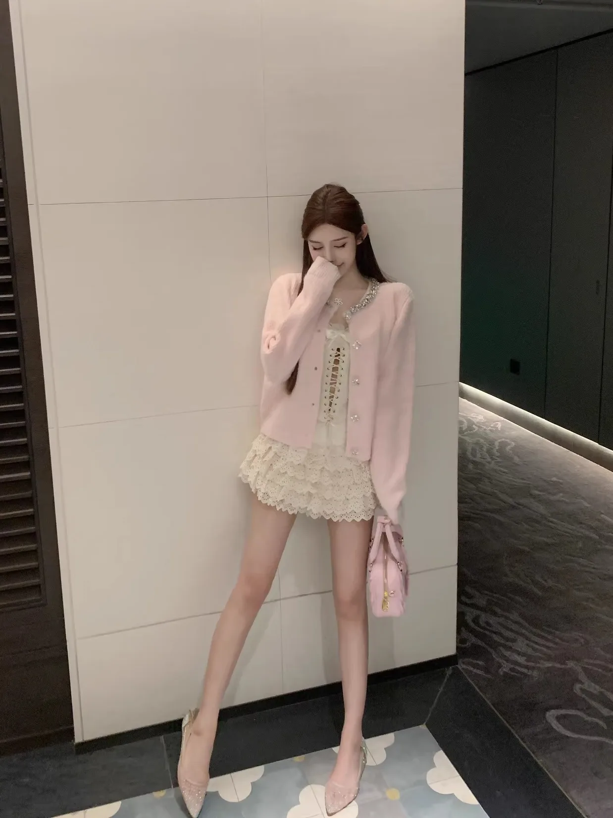 

Luna Luxury Diamond Sweater Jaet New Spring Light Ele Long Sve ort Coat Button Front Open Cardigan Women's Knitwear