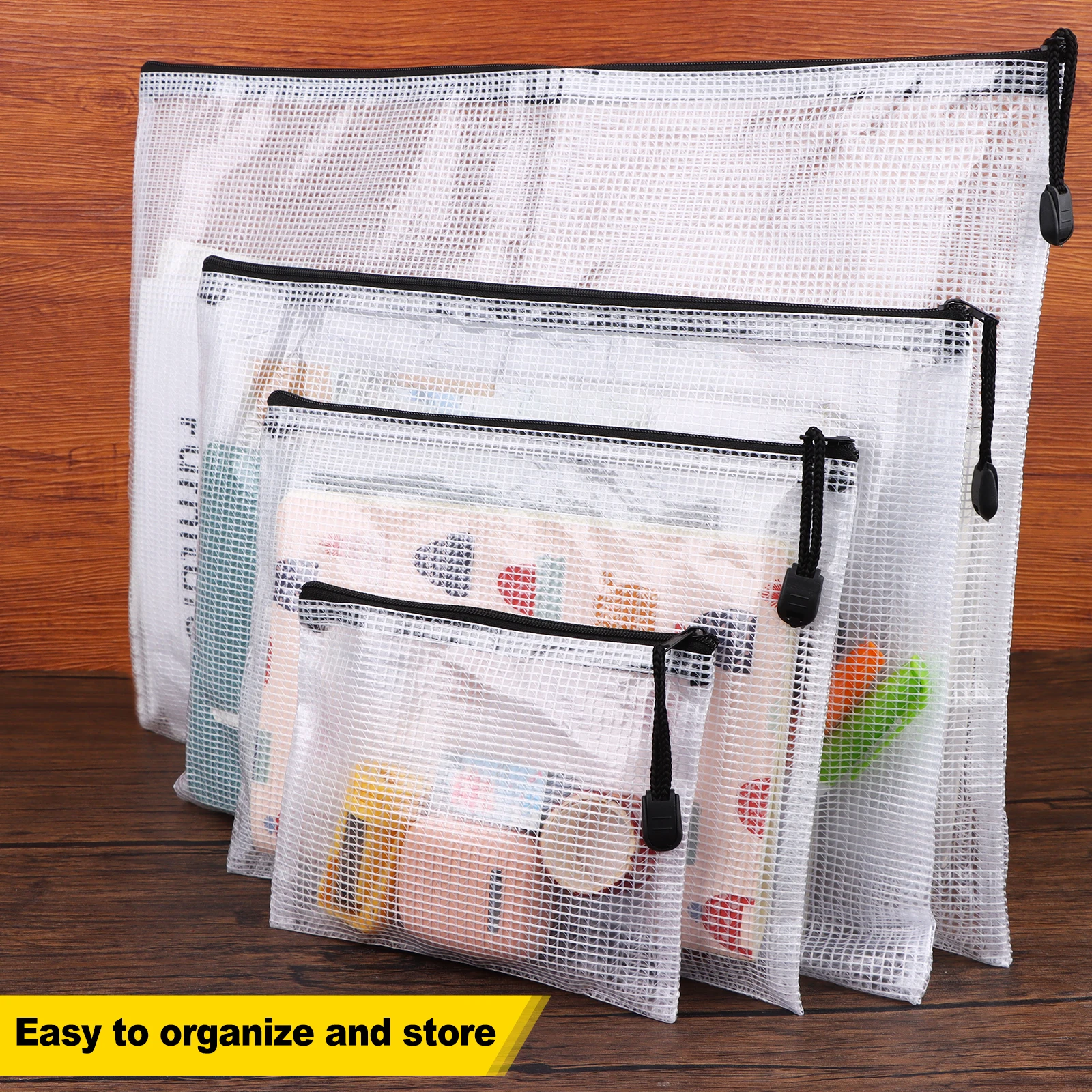 

20pcs Mesh Zipper Pouch Puzzle Storage Bags Plastic Clear Storage Wallet Zipper Document Case For School Office Supplies