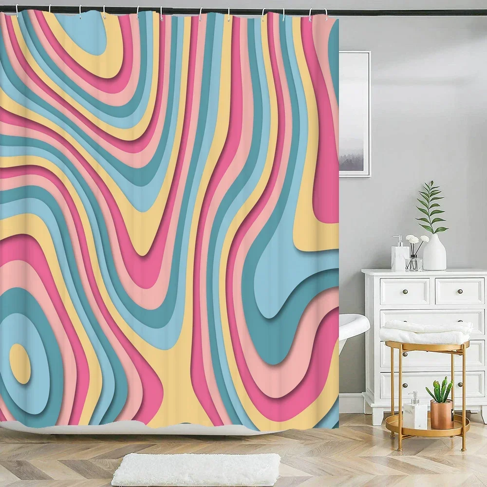 

Colorful Stripes Geometric Pattern Shower Curtain Waterproof Bathroom Curtains With Hooks Modern Abstract Curtain Bath Accessory