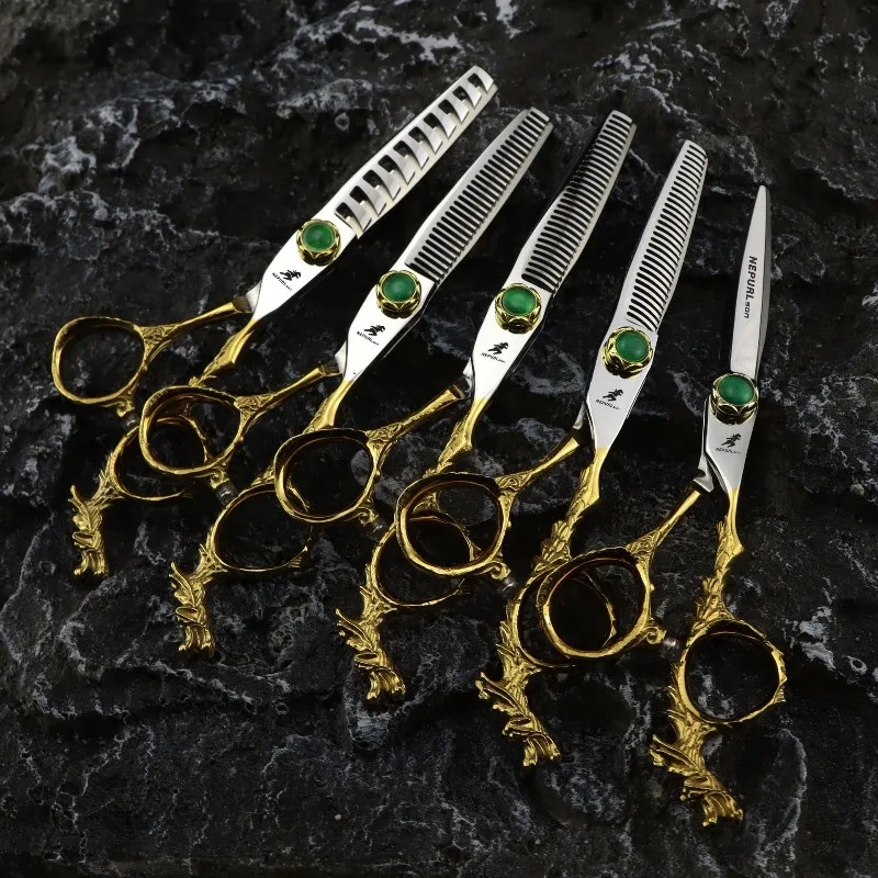 6.0-inch semi-golden tail dragon handle  hair scissors. Multiple tooth configurations available Cutting shears thinning shears