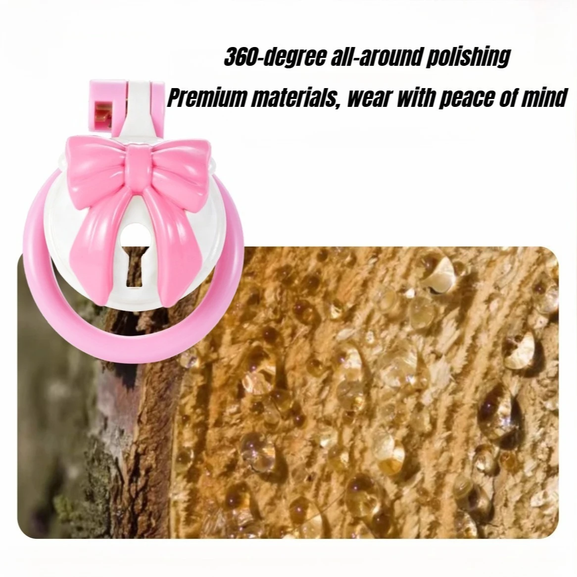 Pink Bowknot Resin Chastity Ca - Couple Ring Set review and price