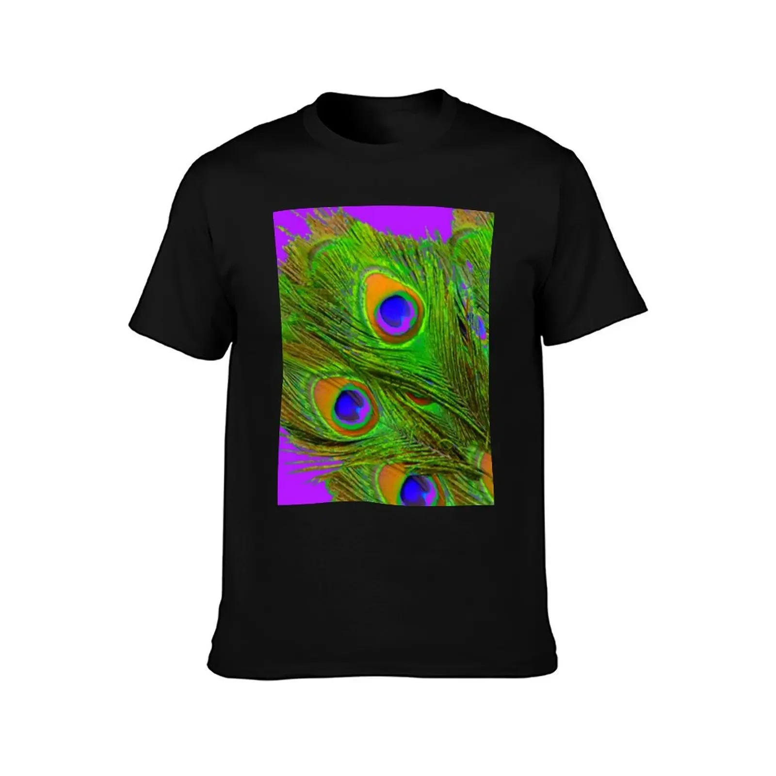 DECORATIVE GREEN PEACOCK FEATHERS VIOLET ART T-Shirt oversize t-shirts man valentines clothes mens graphic t-shirts