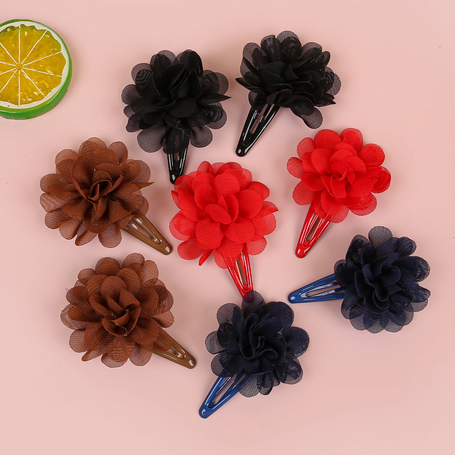 6PCS Chiffon Flower Hair Clips Baby Girls Hairpins Barrettes Clips Soft Floral Hair Clip for Baby Turban Infant Hair Accessories