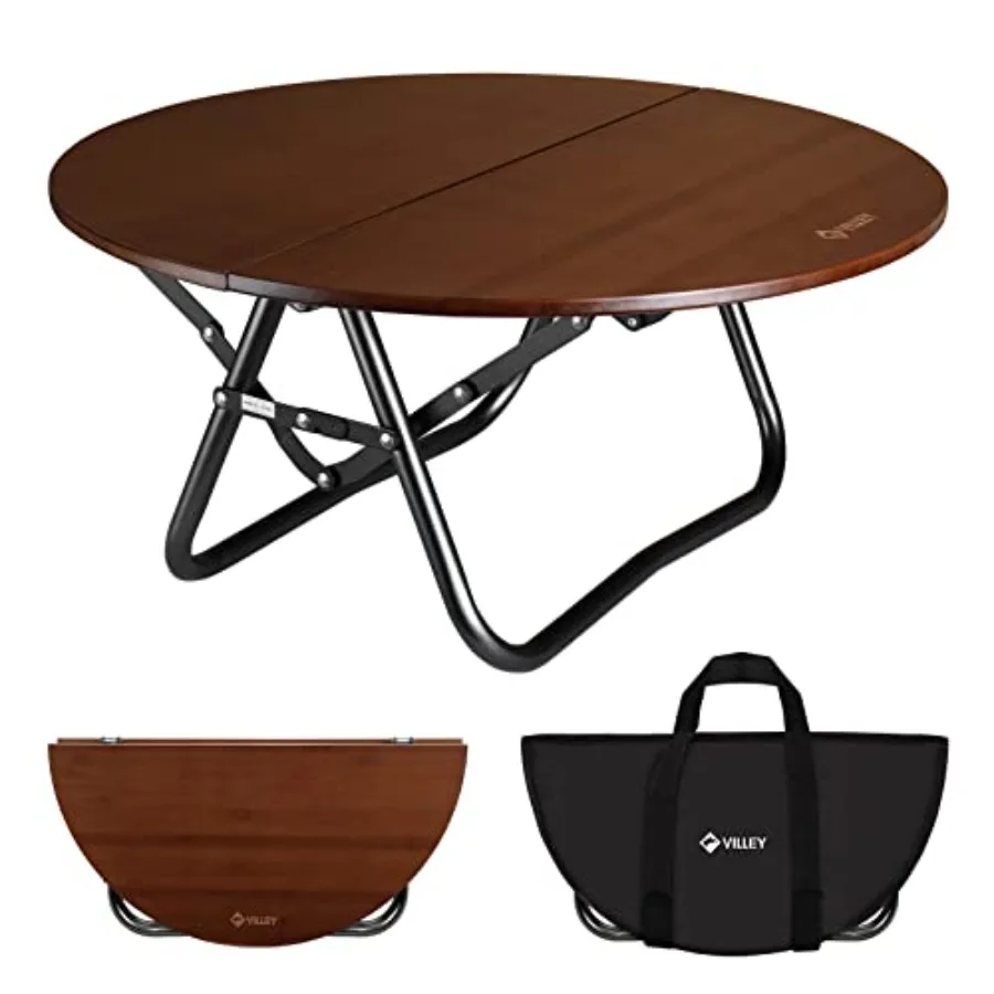

Bamboo Round Folding Table Camping Half-fold Portable Table with Carrying Bag for Indoor Outdoor Picnic Coffee Barbecue Beach C