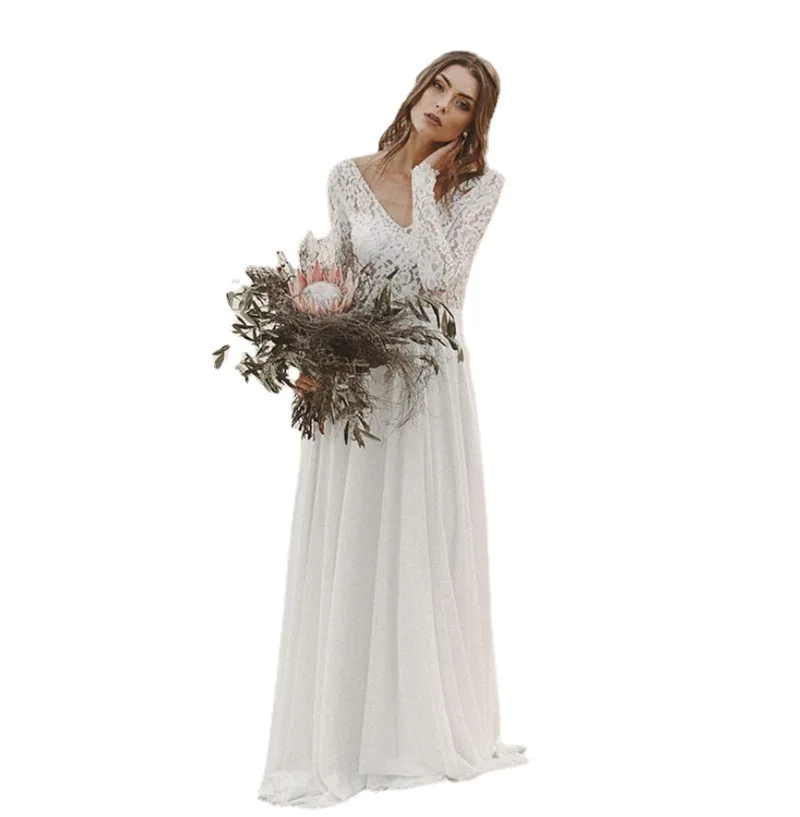 Robe de Mariée à Manches sulfStyle Mori, Vêtement Simple, Décolmétrage en V Profond, Dos aux, Petite Queue, Voile Doux, Amincissant, pour Nouveau Patient, 2021