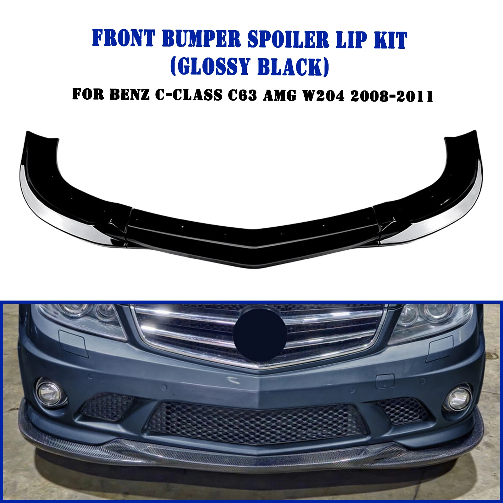 For Mercedes Benz W204 C Class Sedan C63 AMG Only 2008-2011 Front Bumper Spoiler Lip Car Lower Body Splitter Protector Blade Kit