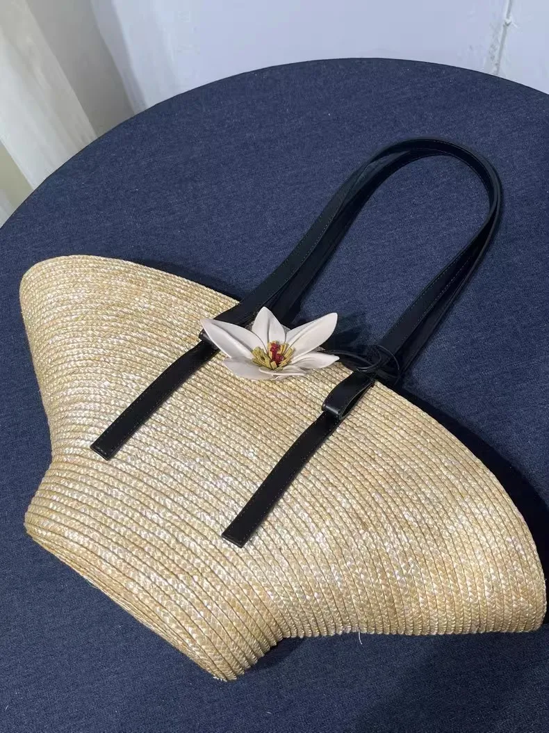 Handmade Woven Bucket Bag Women\'s Bag 2024 Summer New Fashion Versatile Casual Handbag Commuter Shoulder Bag