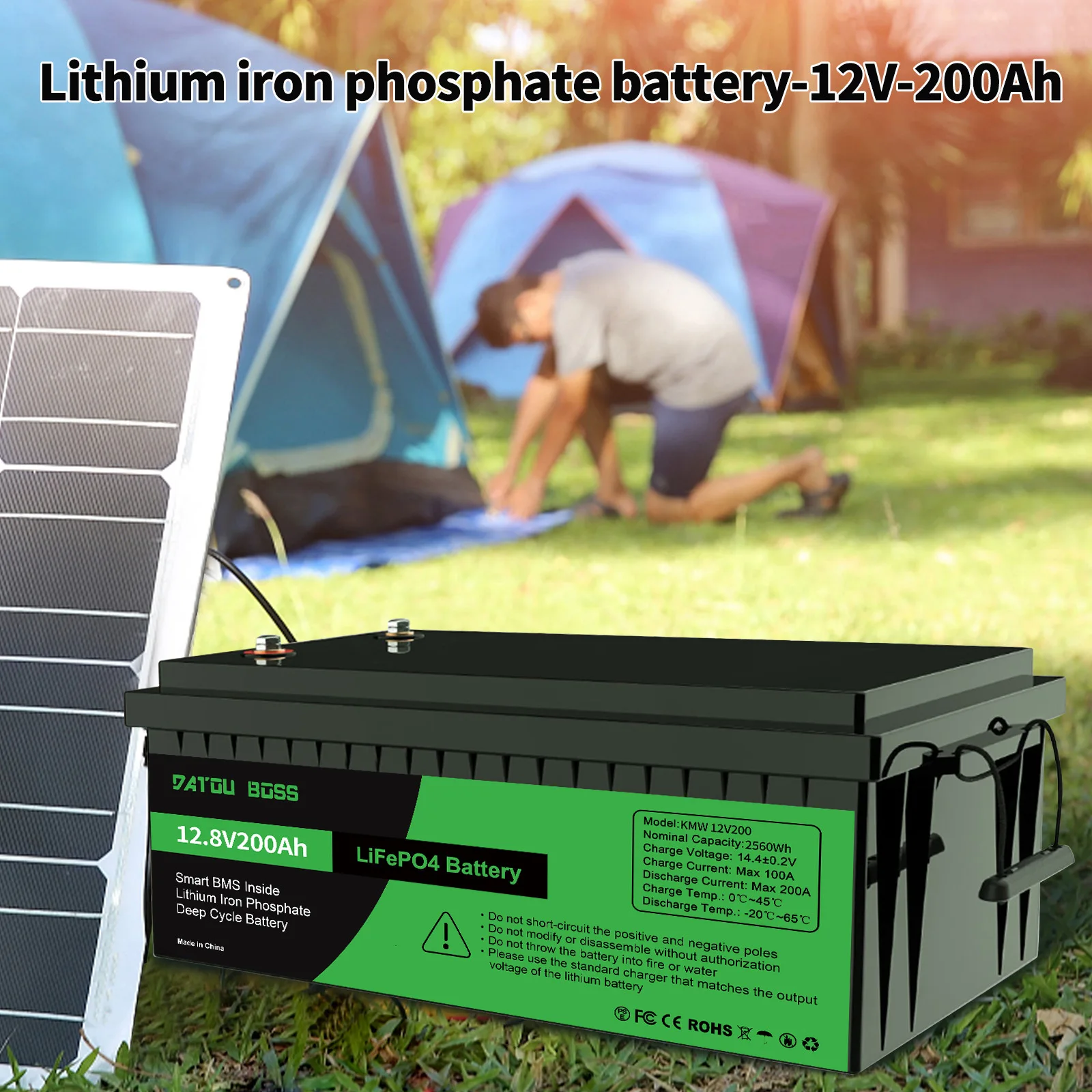 بطارية ليثيوم DATOUBOSS 12 فولت 200 أمبير سعة اسمية 2560 وات بطارية LiFePO4 مع BMS تعمل بالطاقة الشمسية قابلة لإعادة الشحن دورة عميقة