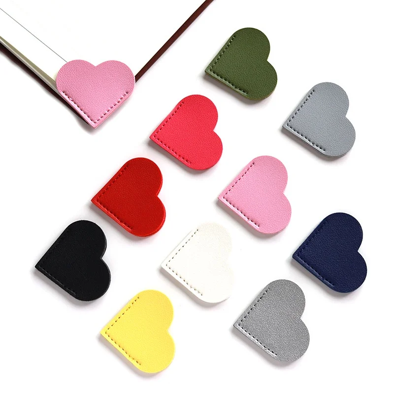 Marque-pages en forme d'amour, 10 pièces, transfrontalier Simple en cuir PU, Clip de Page de livre Portable, manchon de Protection d'angle de livre d'étudiant