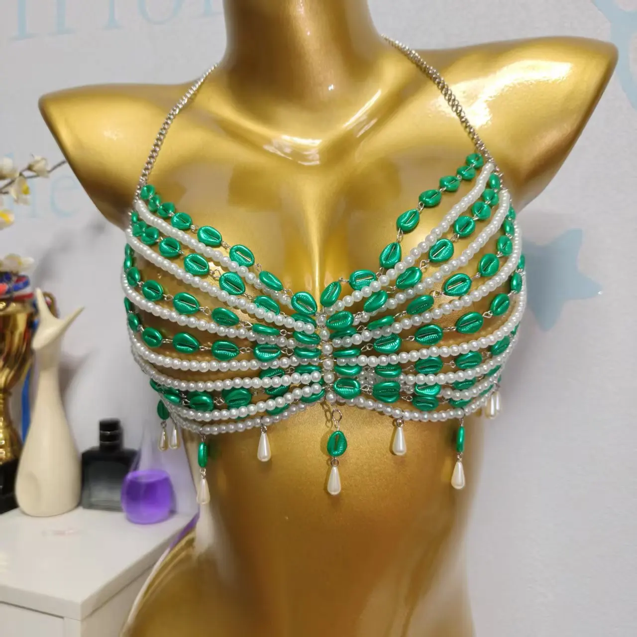 

2026 New Beach Style Handmade Bead Chest Chain Women'S Multi-Layer Pearl Shell Spicy Girl Body Chain Nightclub Tassel Top