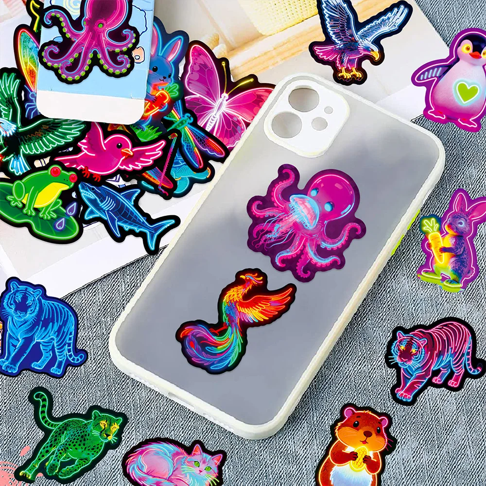 56 قطعة من ملصقات النيون المتوهجة - ملصقات حيوانات كرتونية مقاومة للماء، ملصقات جرافيتي جمالية مناسبة لأجهزة الكمبيوتر والألعاب والملاحظات #5