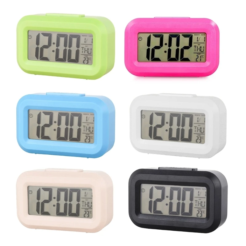 Table Clocks with Temperature Calendar Week Display Electronic LED Backlit Snooze Clock Mini Music Digital Alarm Clock