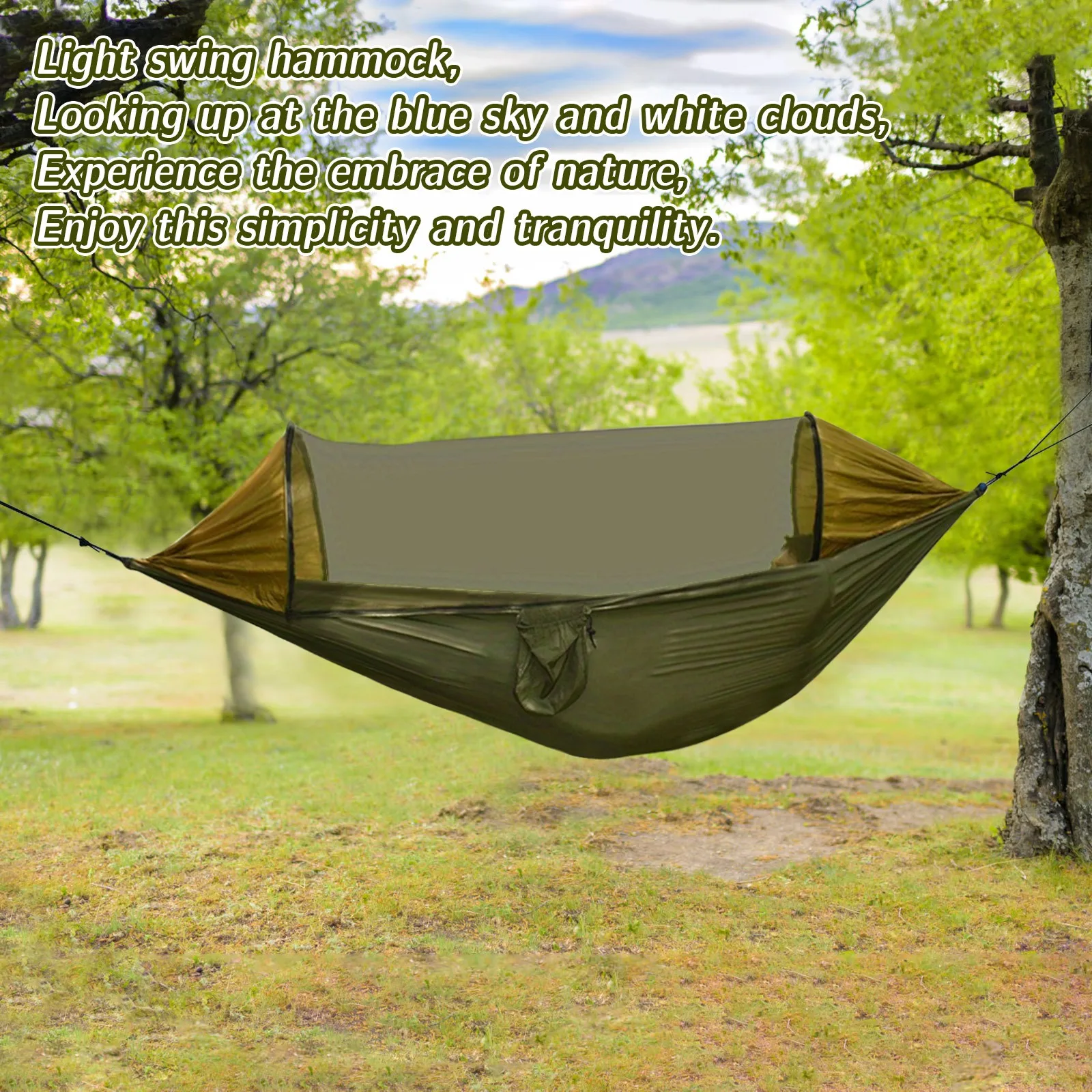 Family yard hammock Outdoor picnic rest hammock Triangular Anti-rollover Mesh Load-bearing Multi-person Aerial Outdoor