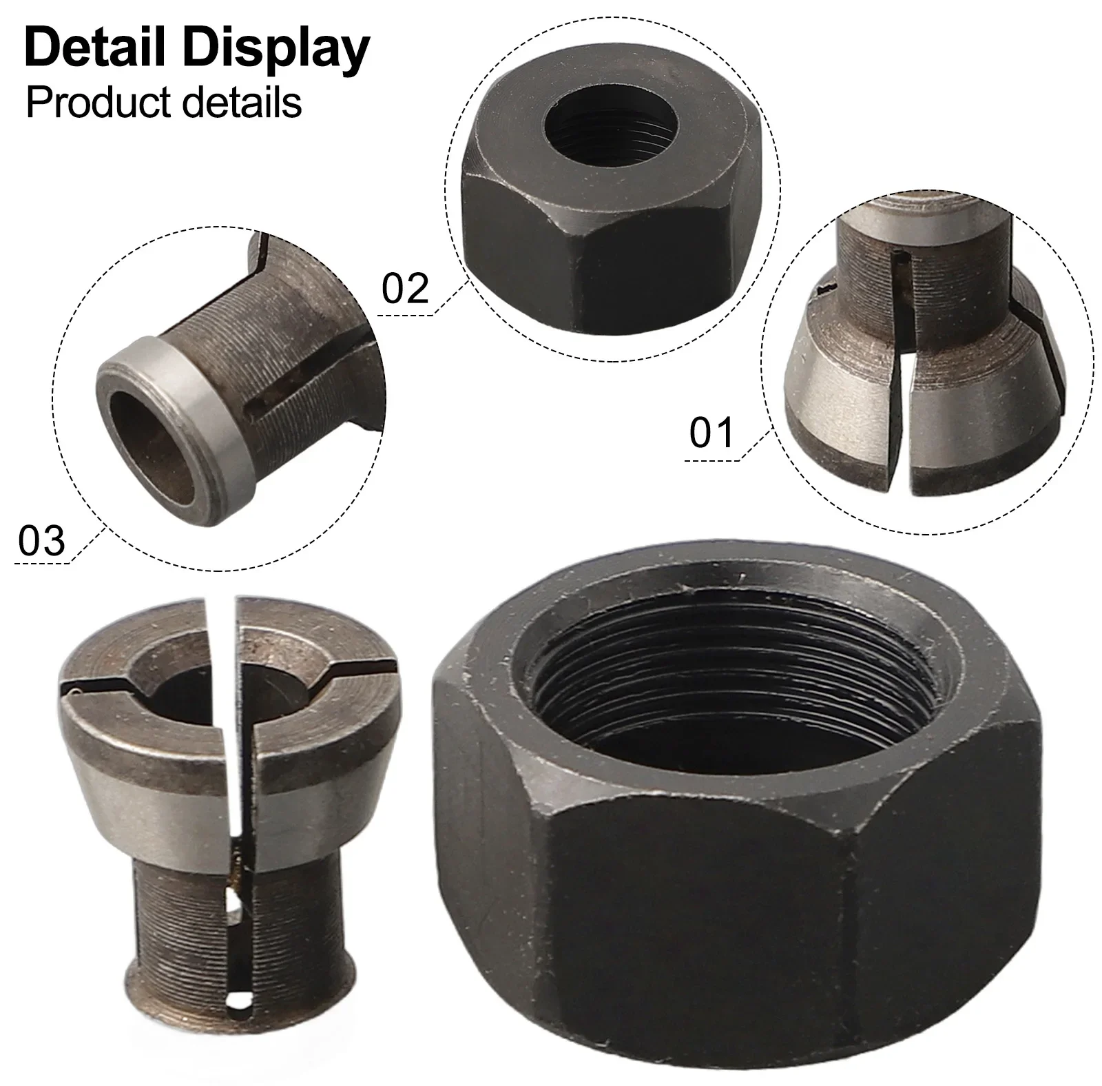 6/6.35/8mm Trimmer Chuck Collet Chuck Adapter With Nut Engraving Trimming Machine Router Woodworking Accessories Adapter
