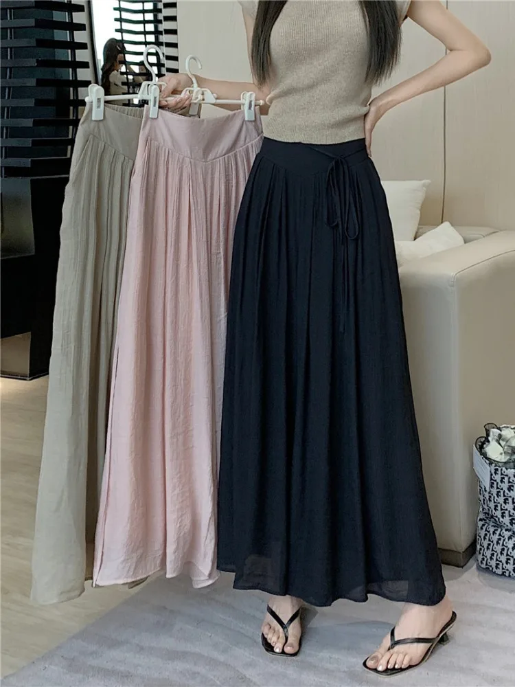 

Casual Solid Wide Leg Pants Skirts Women 2023 New Korean Style All-match Loose High Waist Pants Female Trousers Black