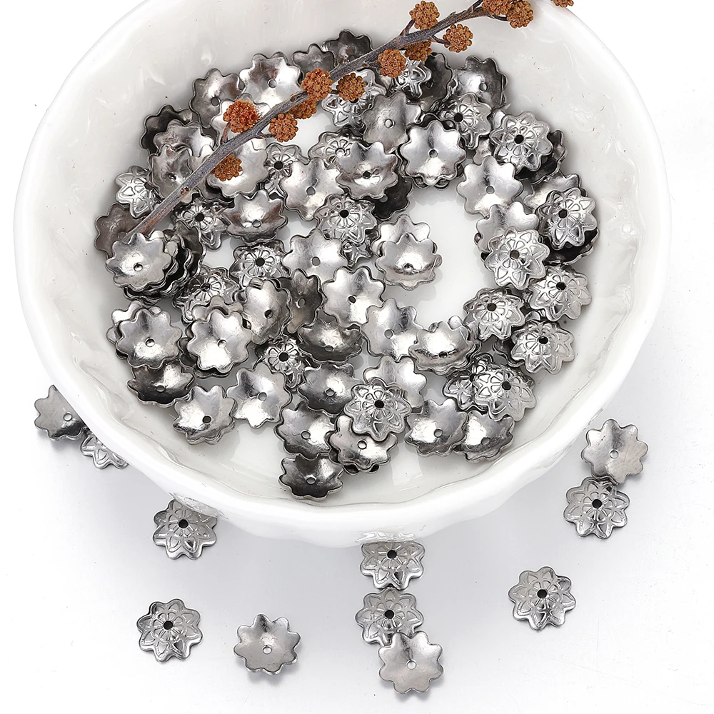 50pcs 7mm Gold Color Stainless Steel Flower Bead Caps For Jewelry Making Needlework Spacer Bead Caps DIY Accessories view 4