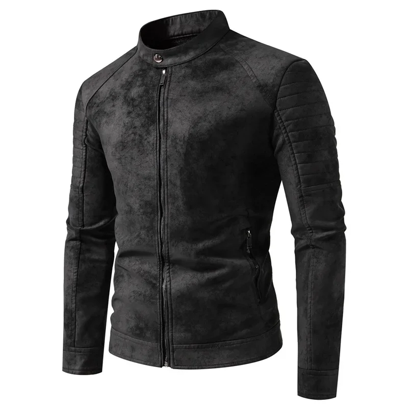 Bomber Leather Jacket Men Autumn Motorcycle Long Sleeve Outerwear Leather Coat Outwear Casual Streetwear Windbreaker 5892